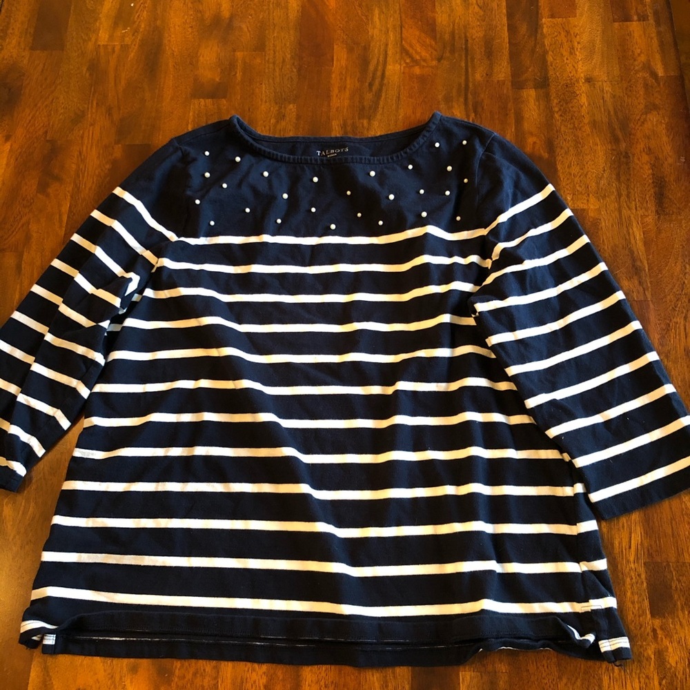 Size 2X Talbots woman striped shirt w pearl detail